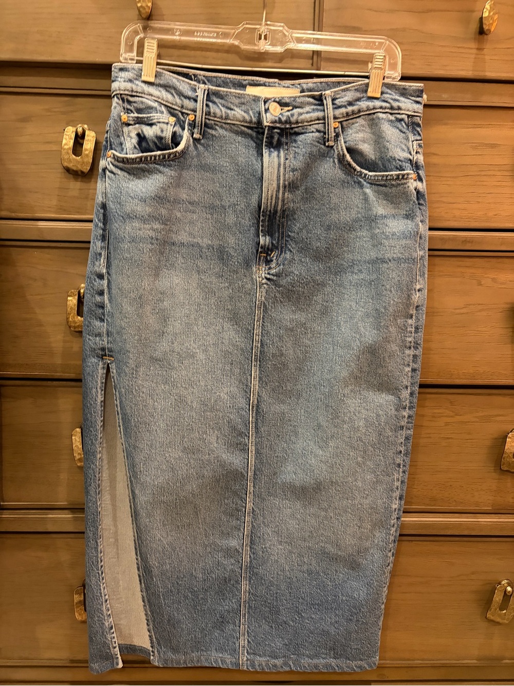 MOTHER Denim Midi Skirt with Side Slit/ sz 29 Split Second Strike a Pose EUC